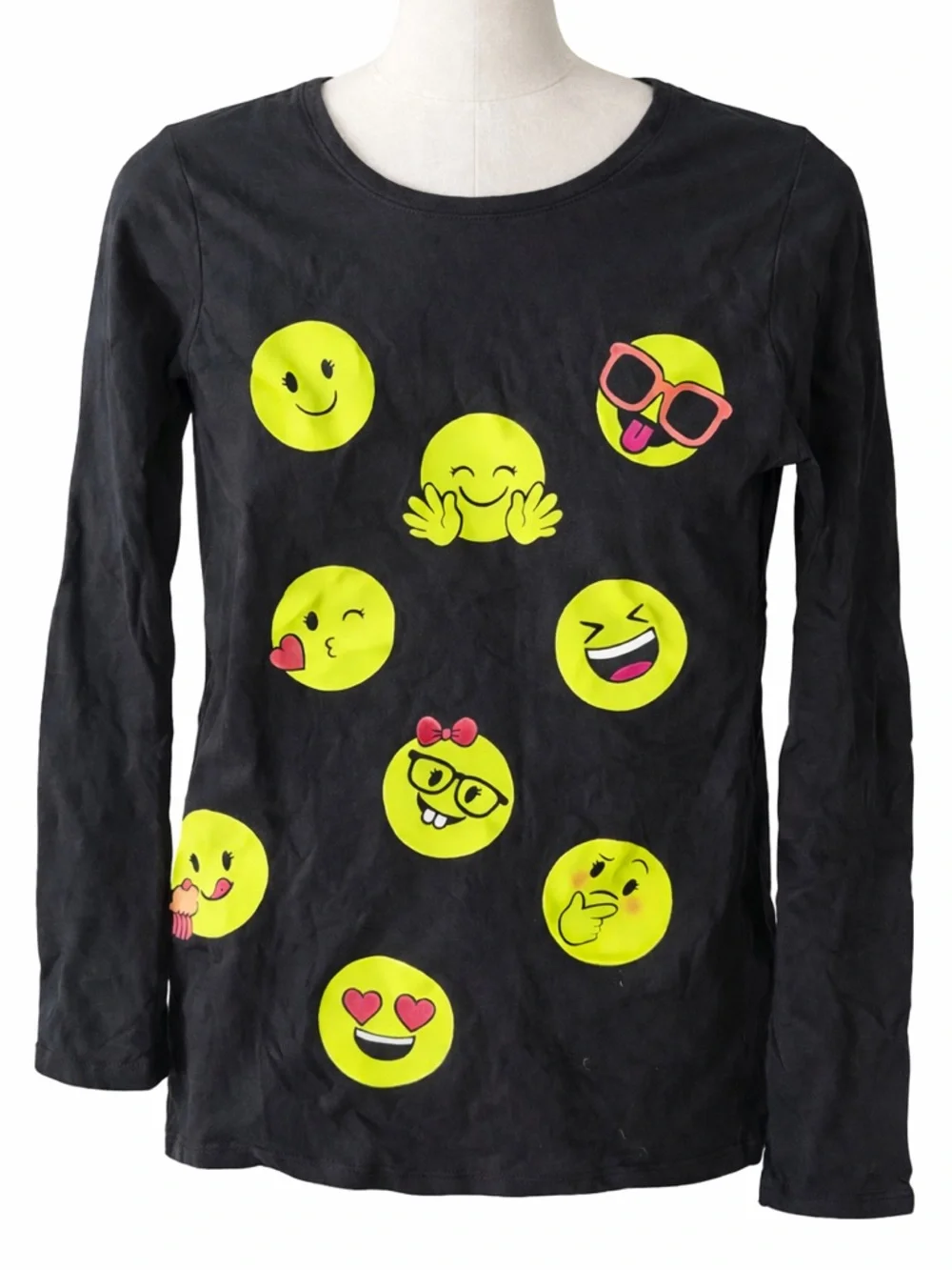 justice Girls Black Emoji Long Sleeve Tee size 16
